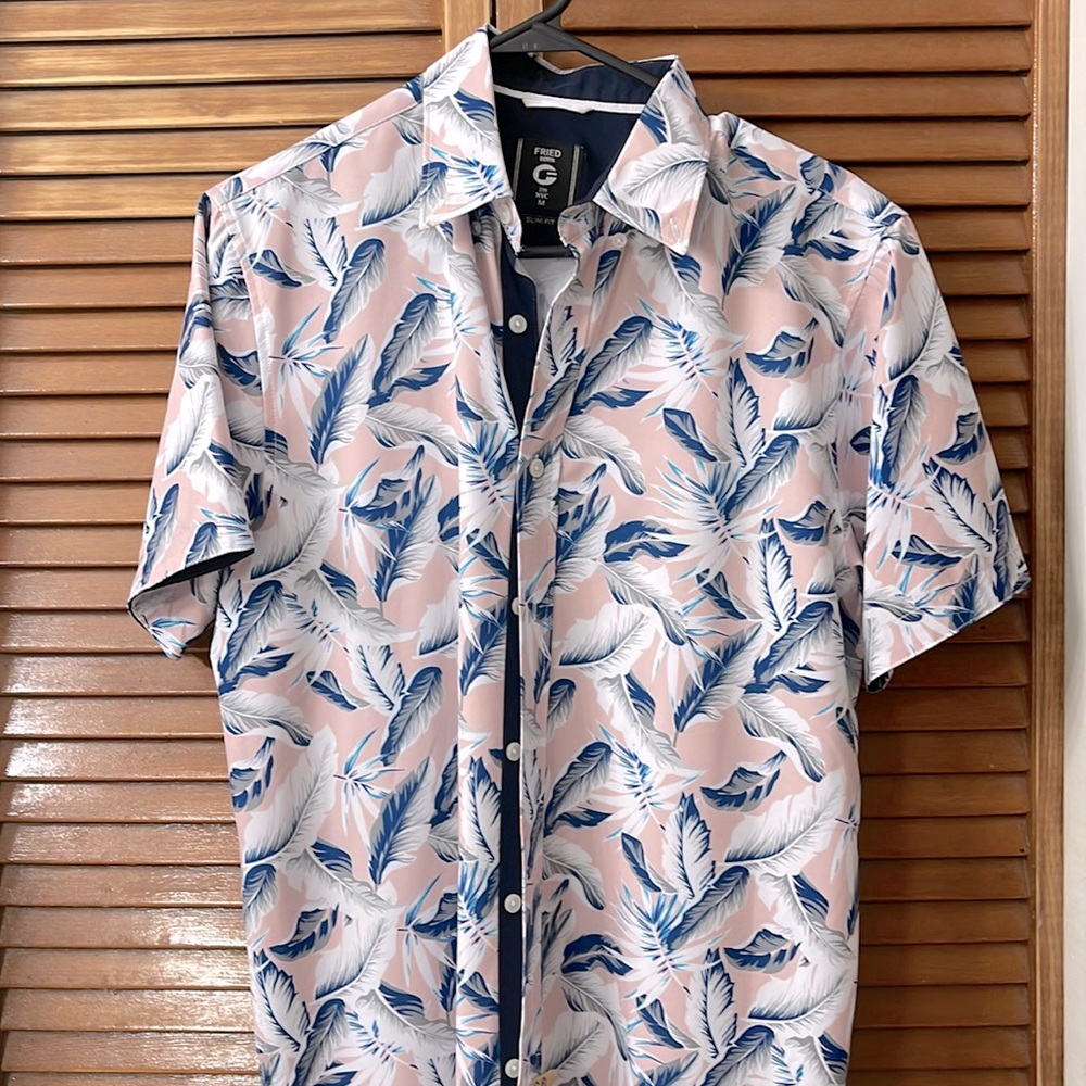 Print and Blue tropical print Mens button down shirt